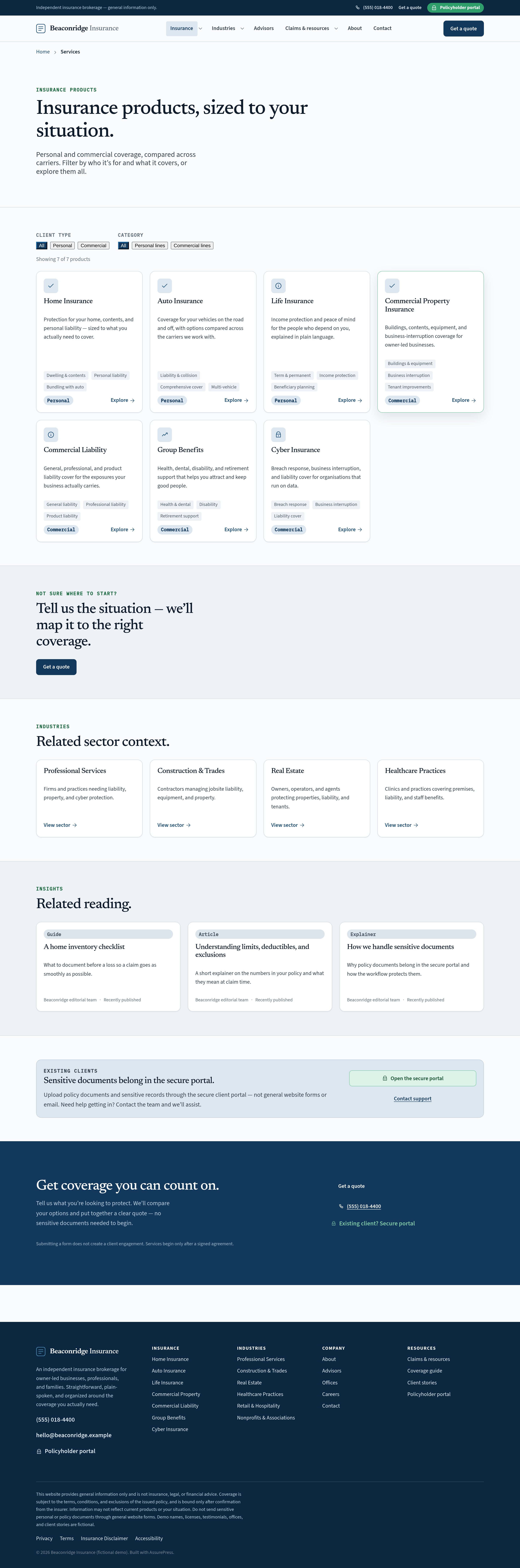 Insurance products — personal and commercial lines