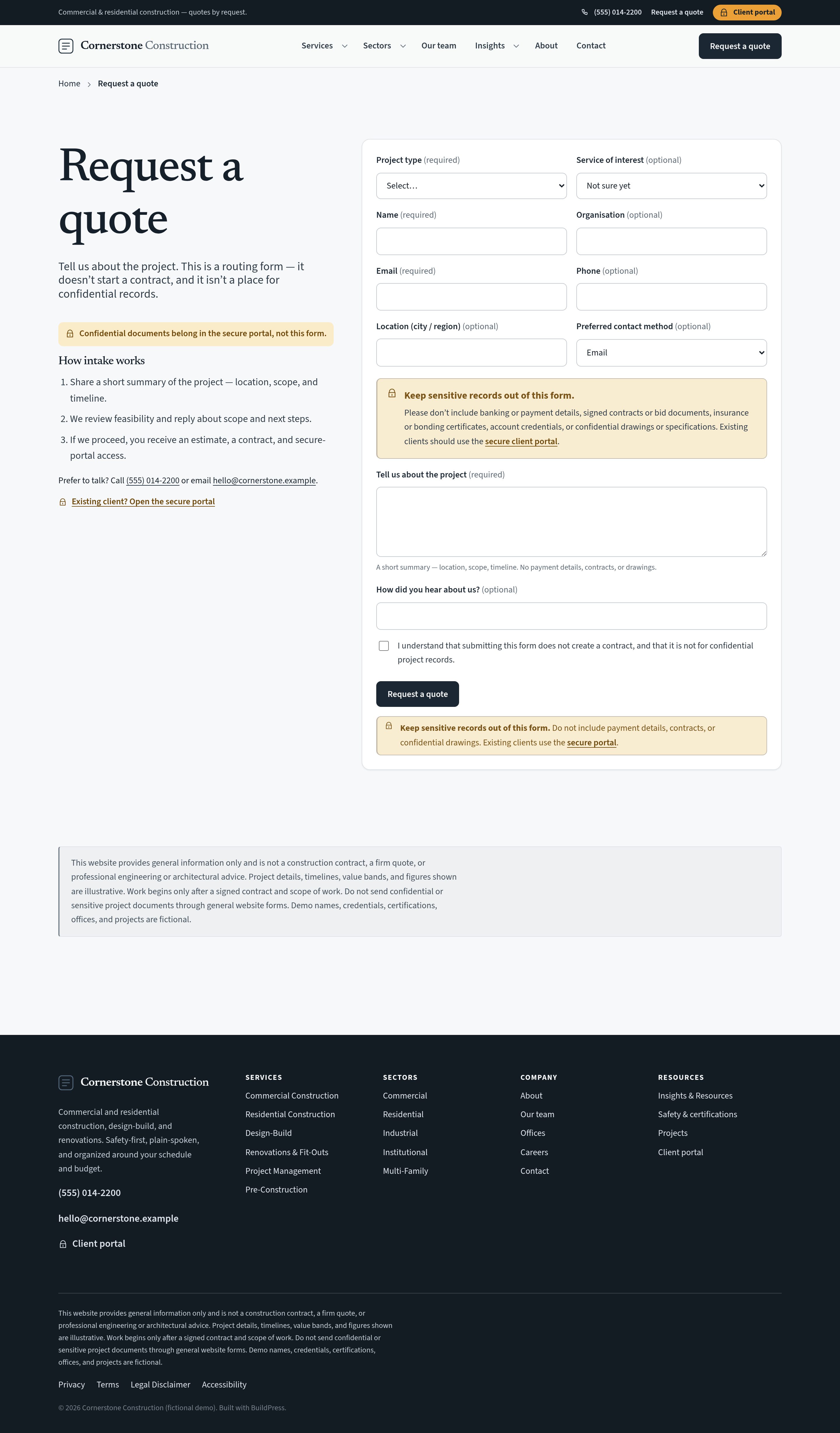 Request a quote — native form with validation
