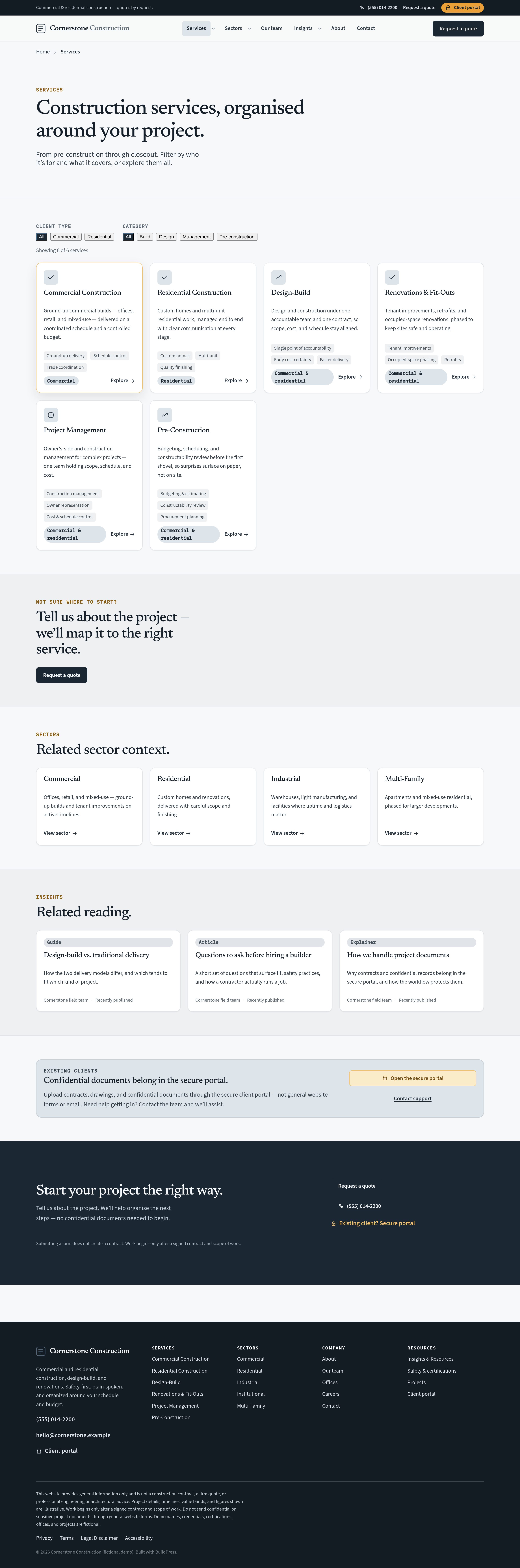 Services — commercial through pre-construction