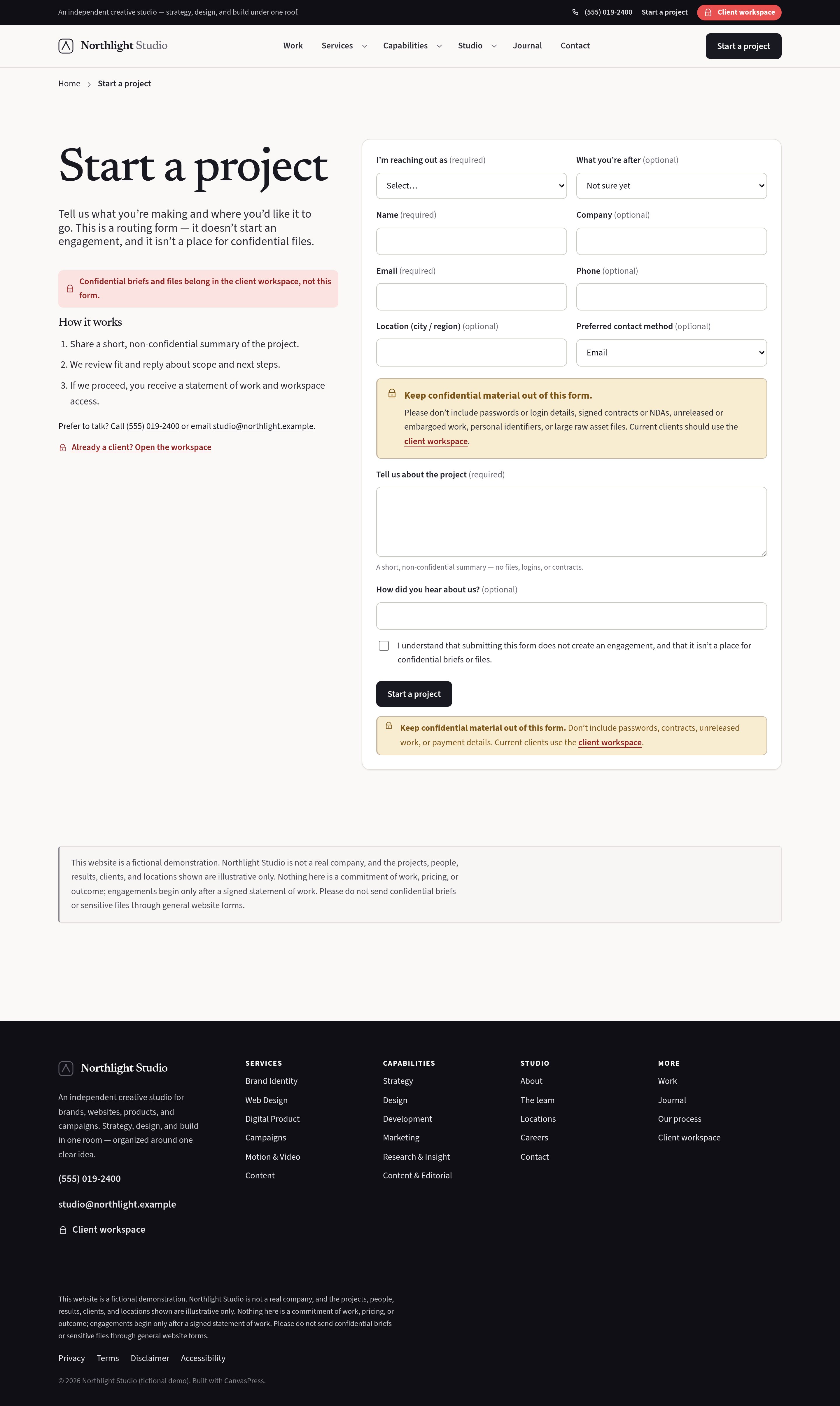 Start a project — native enquiry form