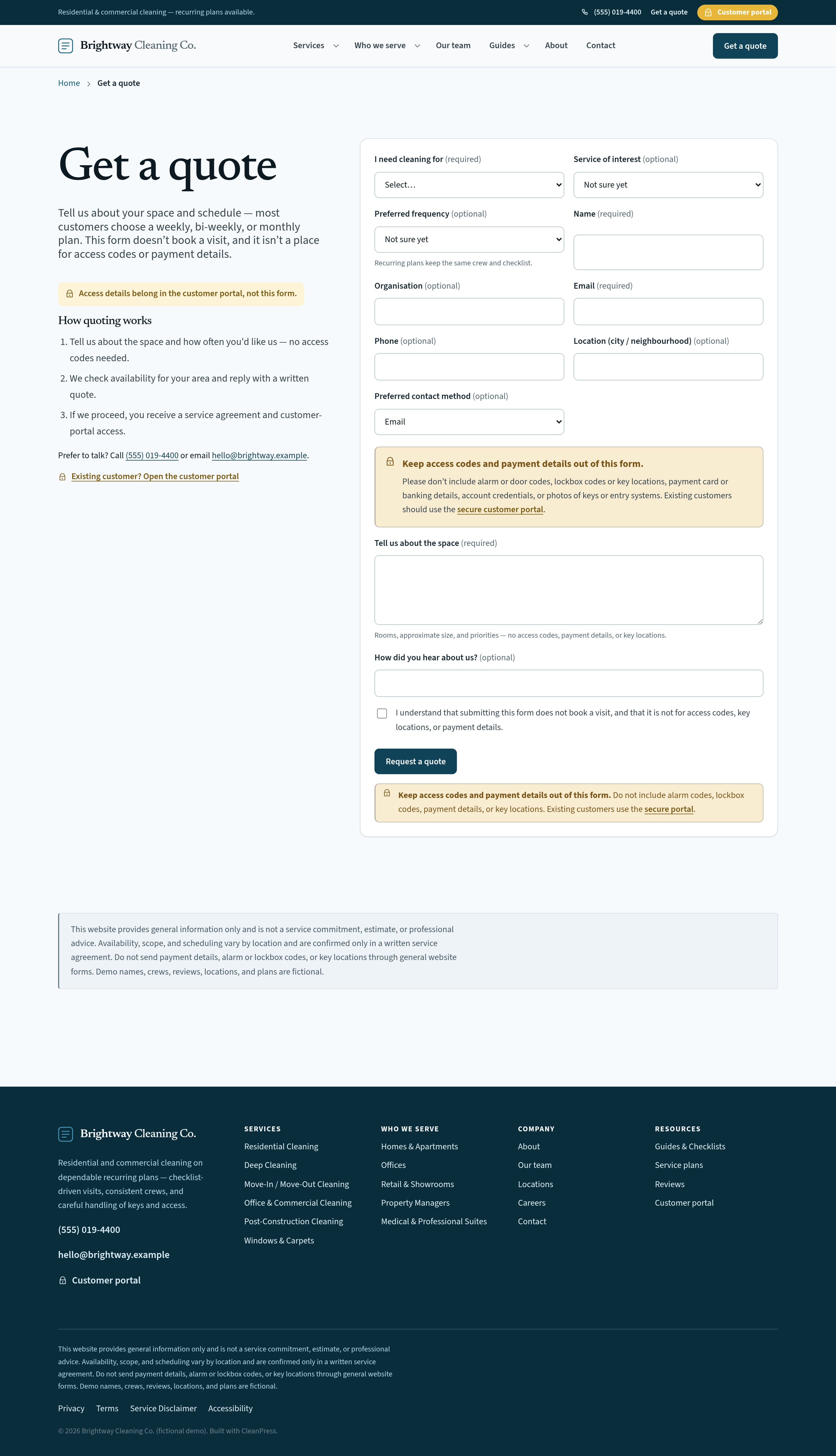 Get a quote — native form with frequency