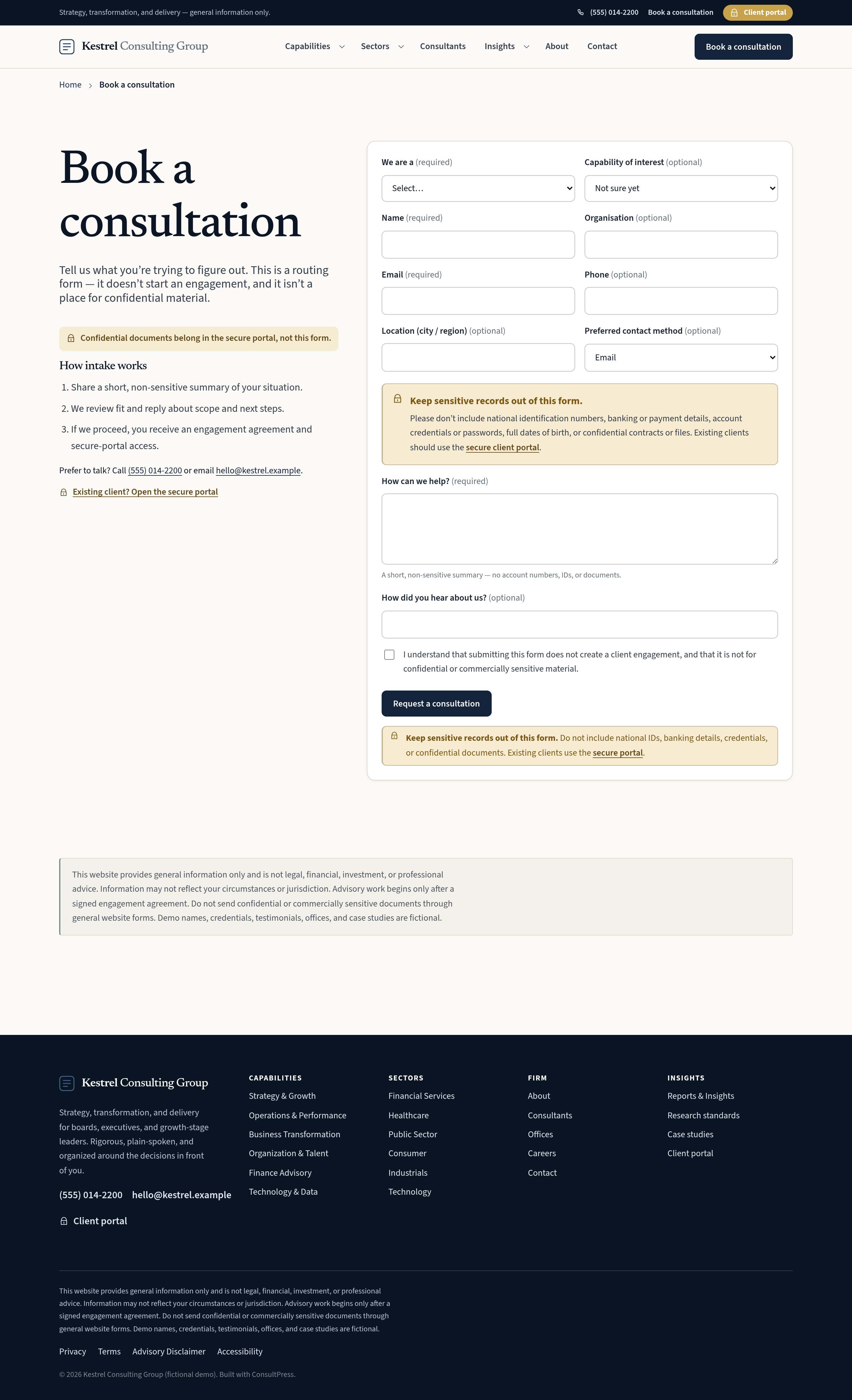 Consultation — native form with validation