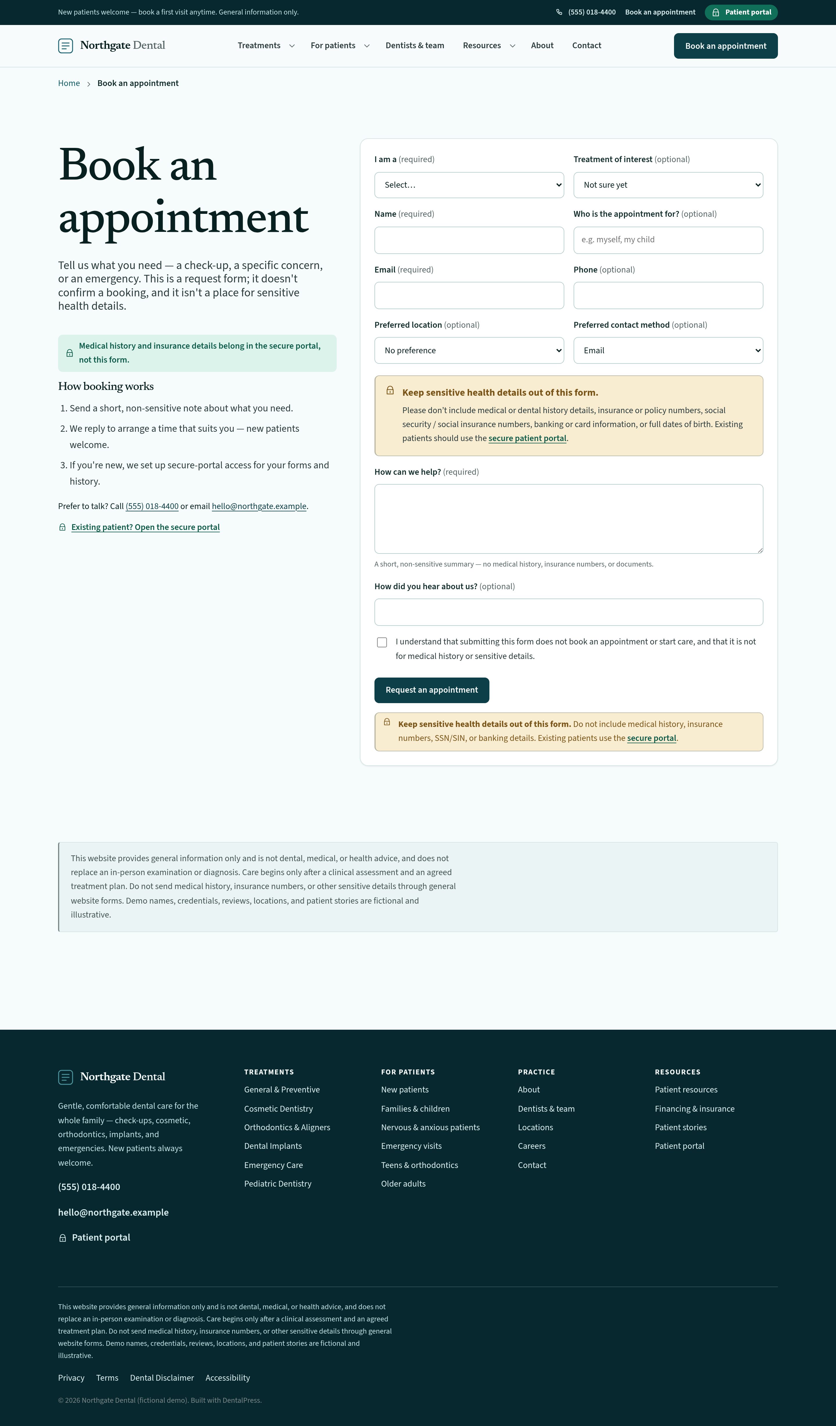 Appointment — native booking form