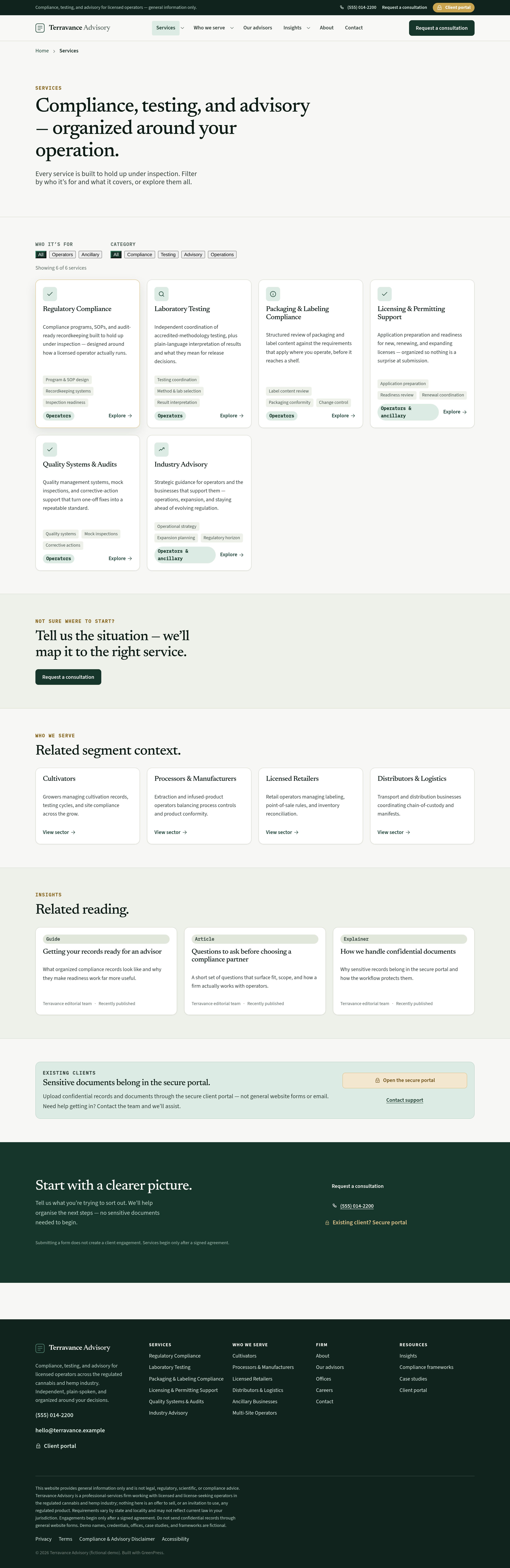 Services — compliance through advisory