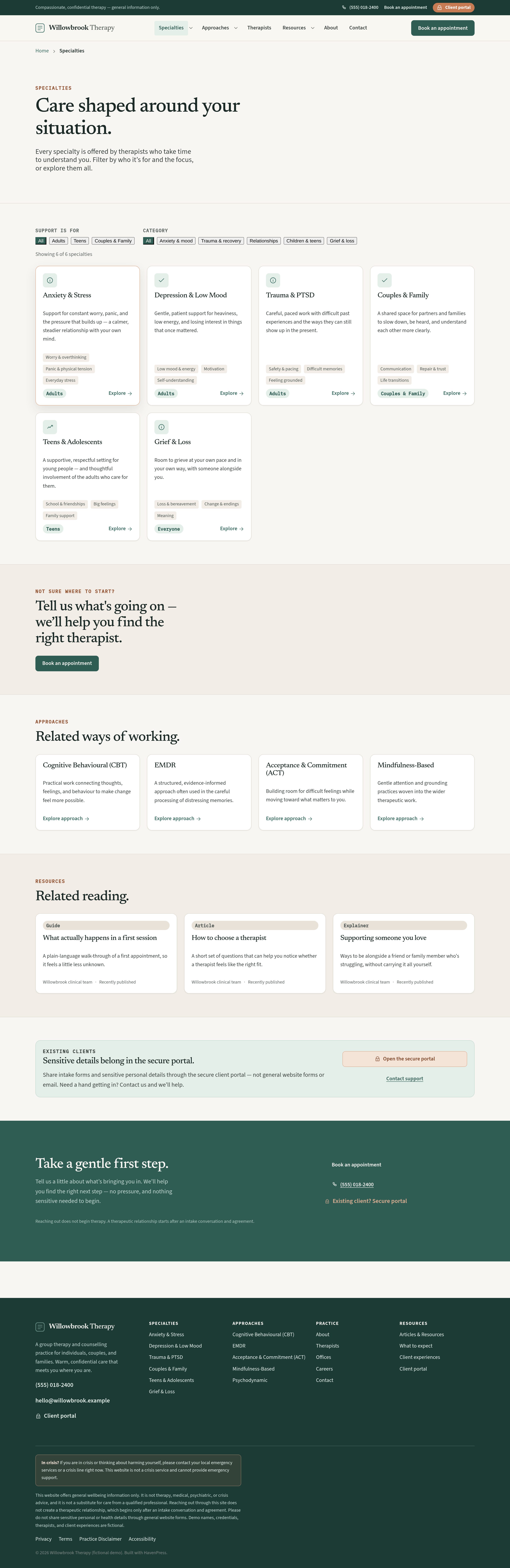 Specialties — what the practice supports