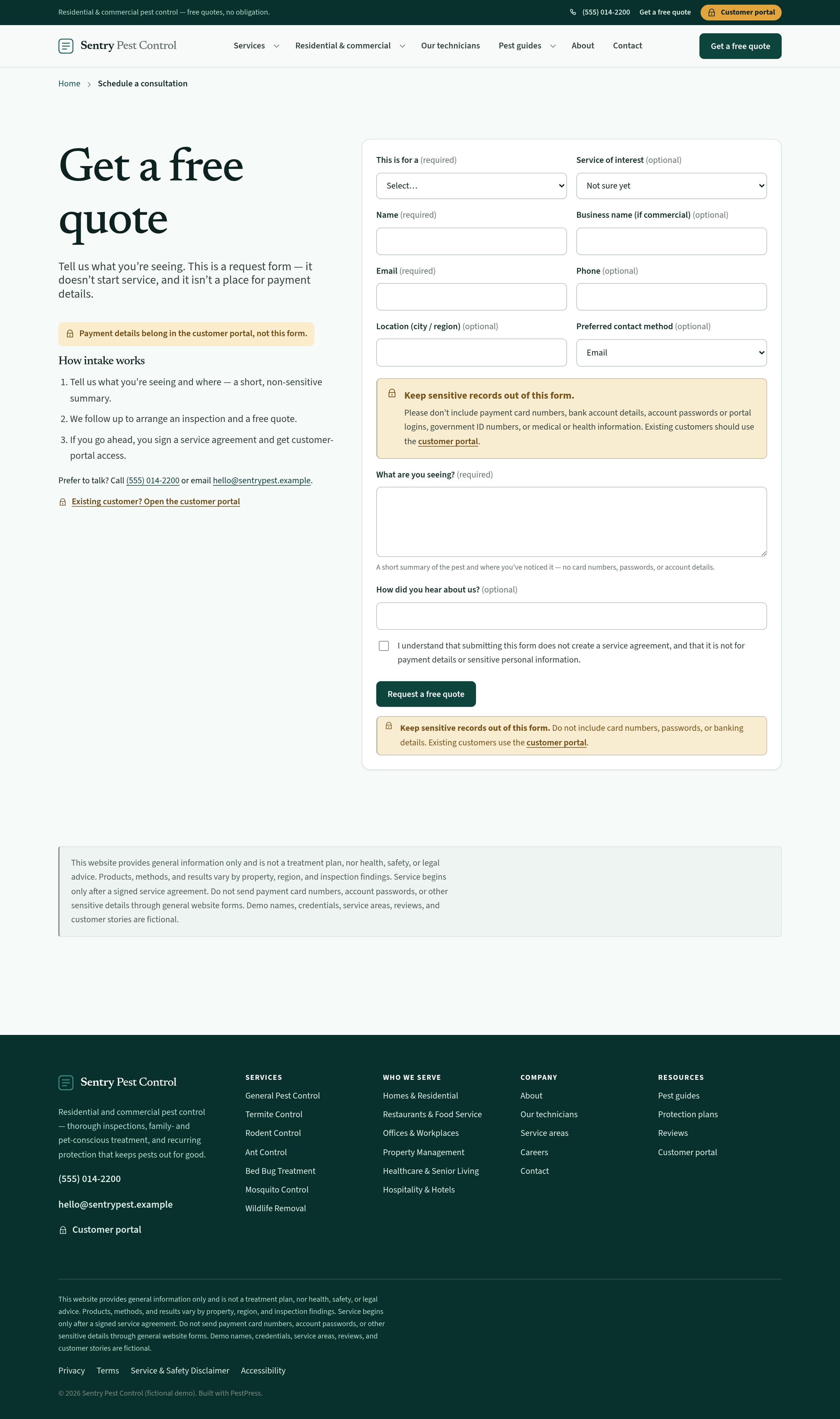Free quote — native form with validation