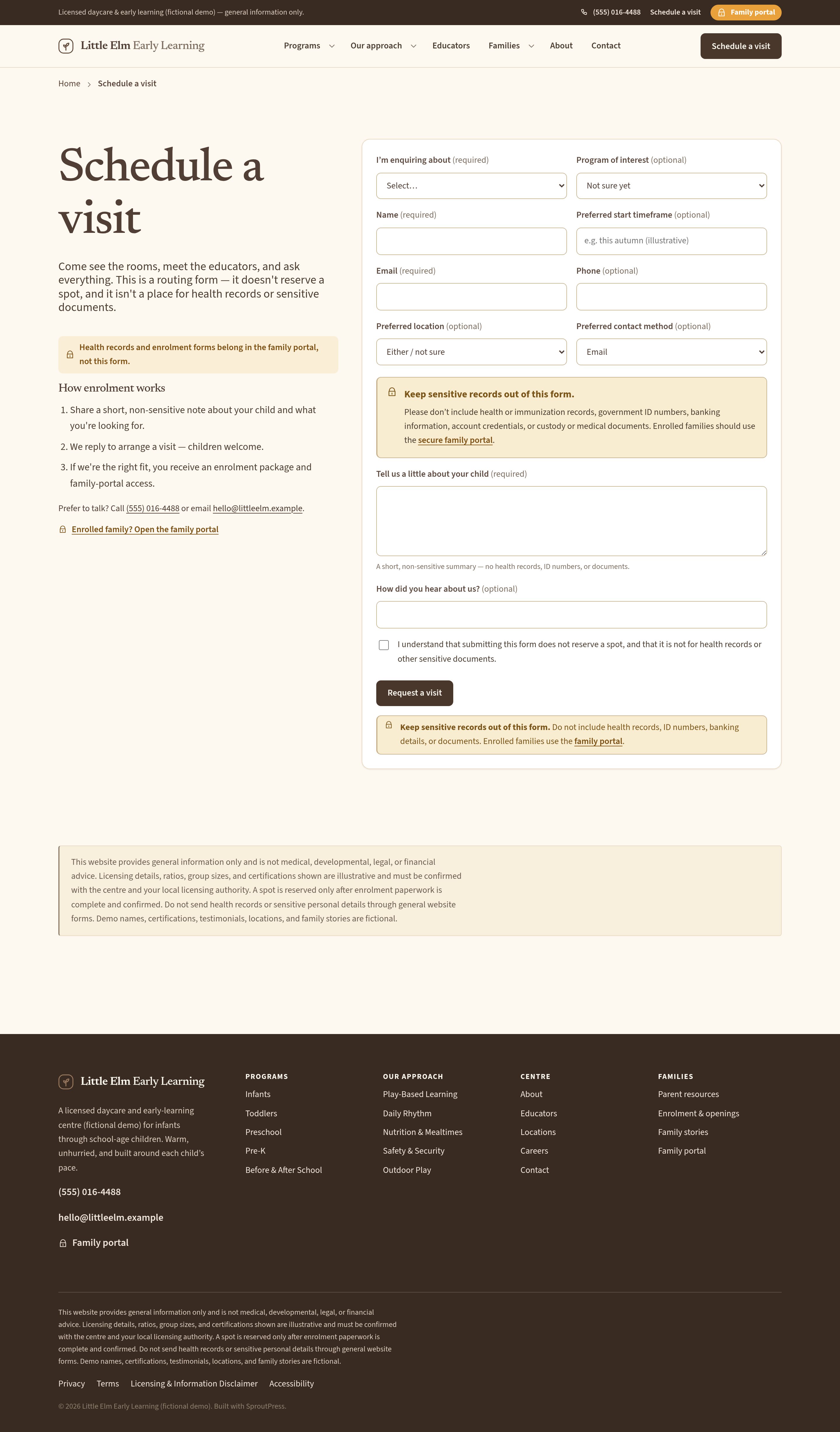 Schedule a visit — native form for families