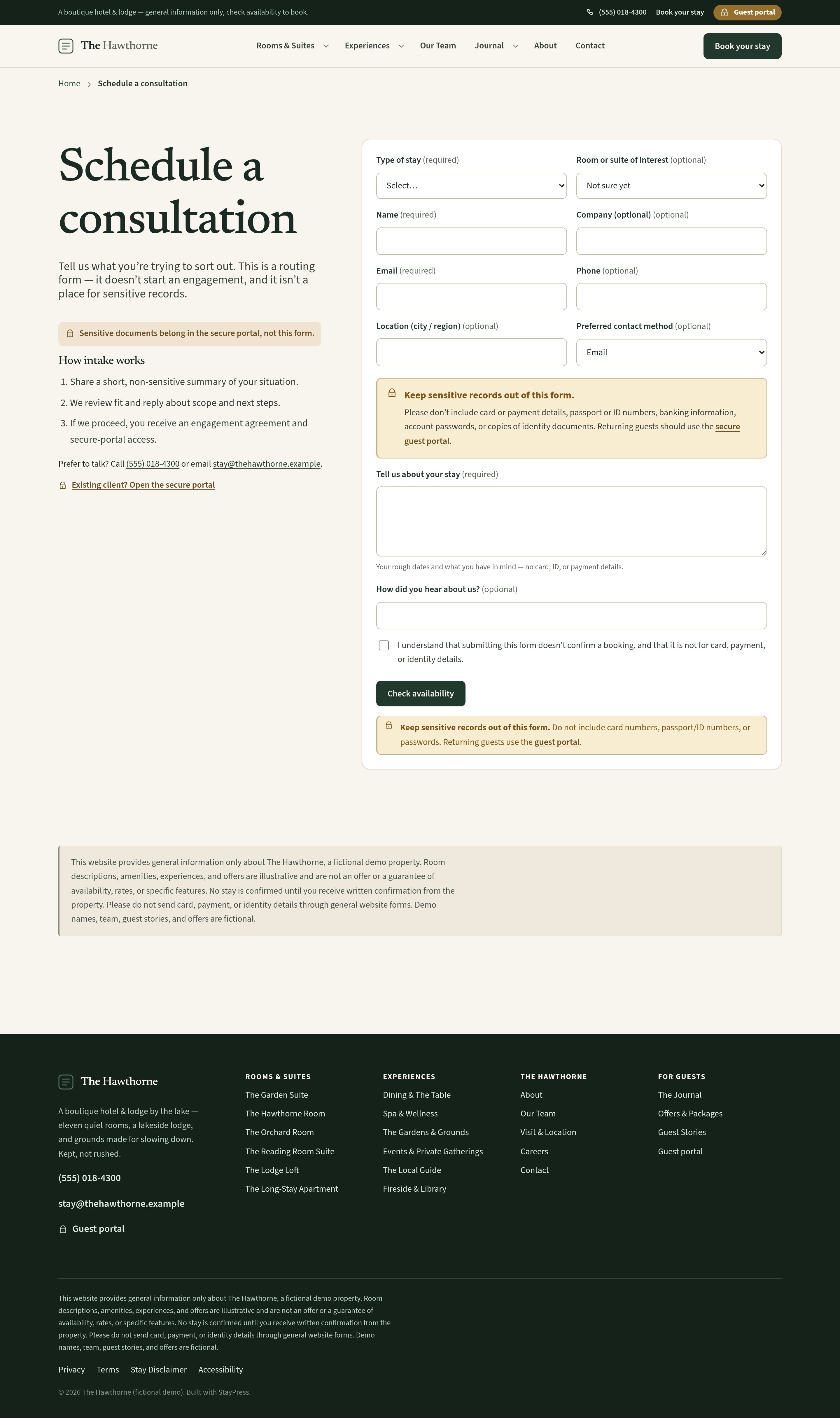 Book your stay — native form, no invented rates