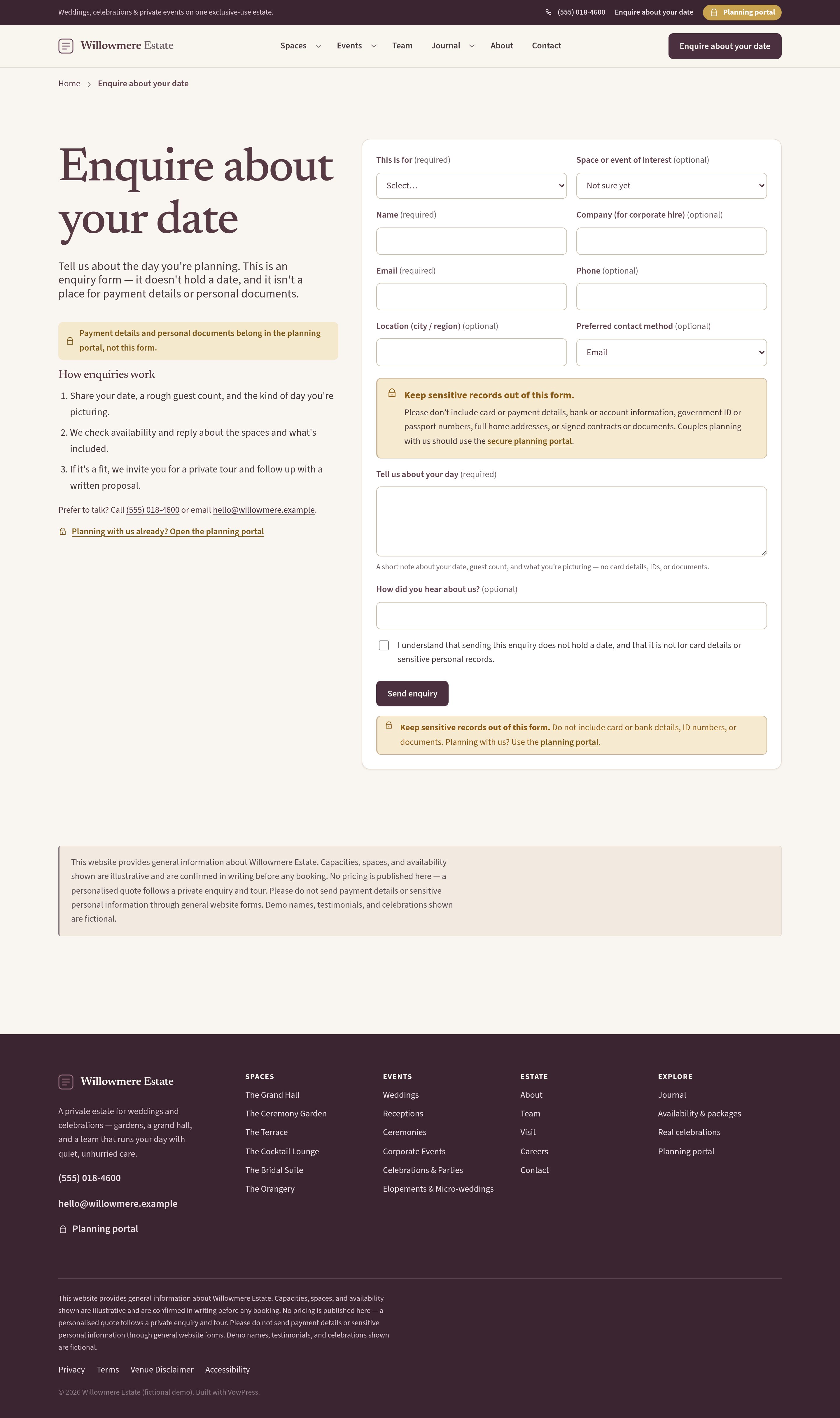 Enquire about your date — native form